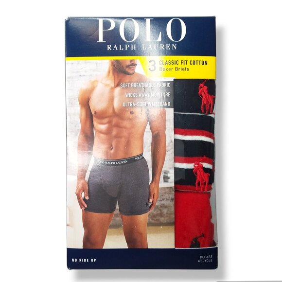 Polo Ralph Lauren Boxer Briefs 3 Pack Cotton Classic Fit Pony Logo NEW Large XL - Picture 1 of 3